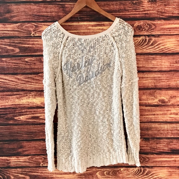 Harley-Davidson Sweaters - HARLEY DAVIDSON Ivory Boucle Knit V-Neck Sweater